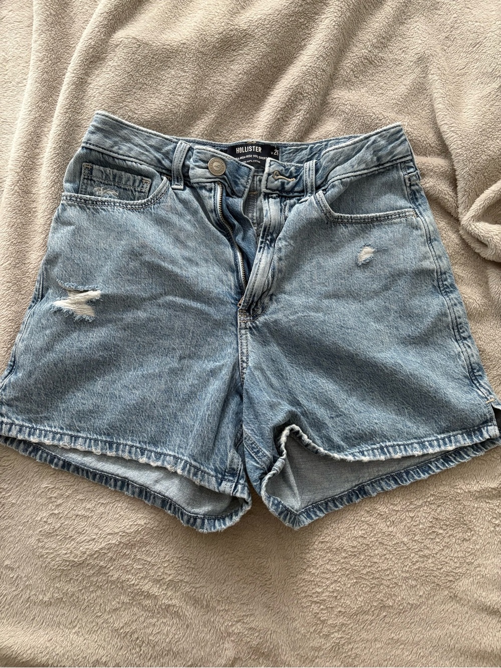 Hollister Light Blue Distressed High-Rise Denim Shorts